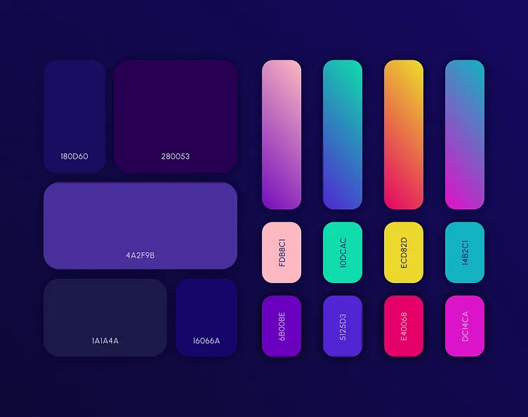 Dark mode color palette detector tool displaying neon color swatches with hex codes