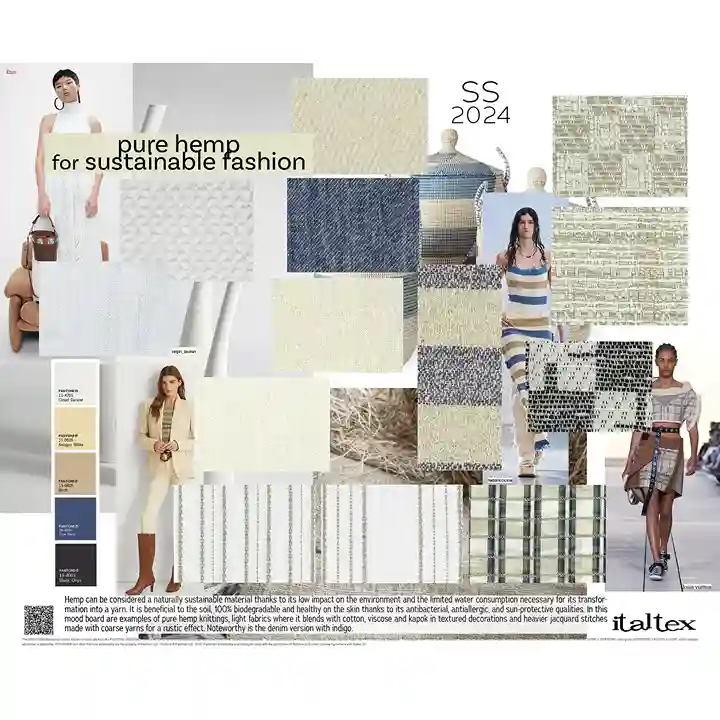 2024 fashion fabric trends board with textured patterns