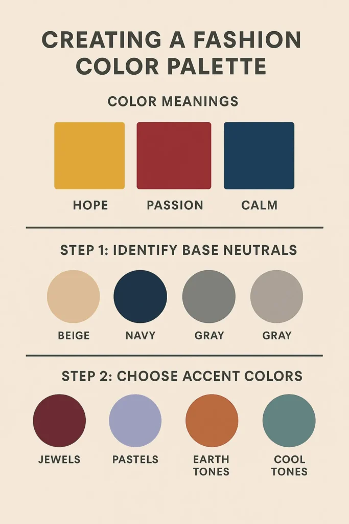 Examples of fashion color palettes including brown, neutral, and black & white sets