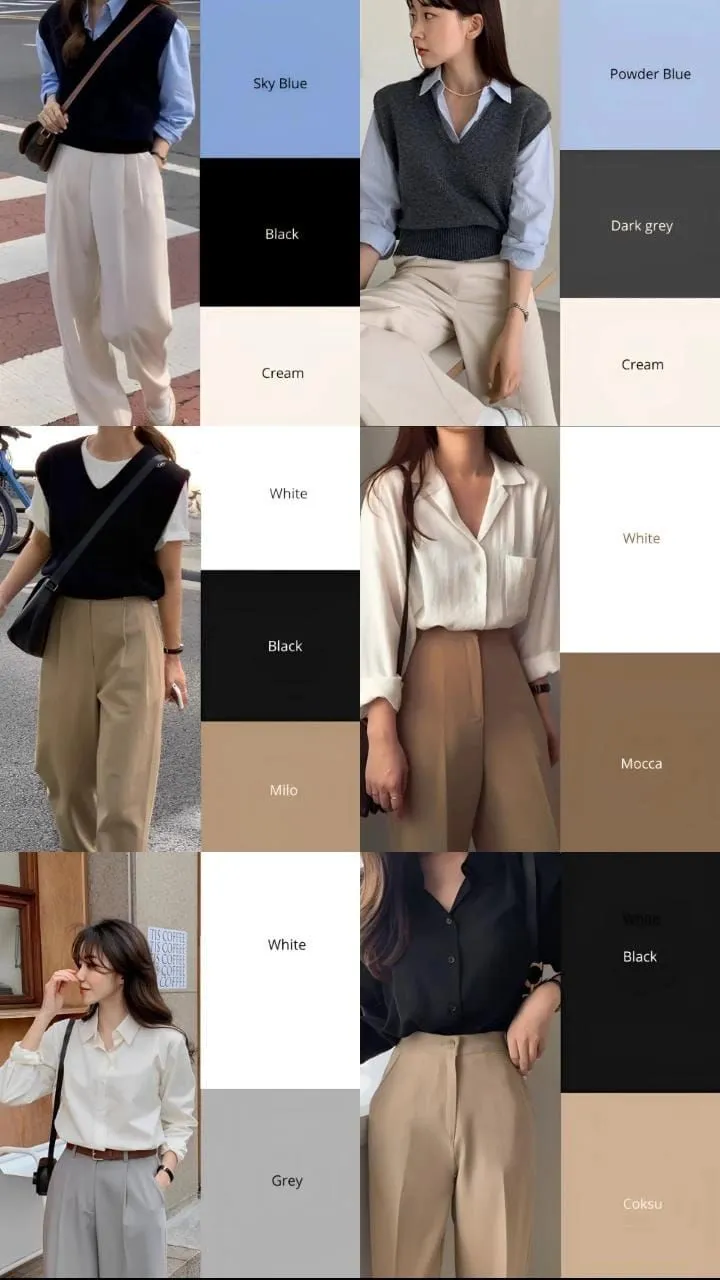 Fashion-inspired color palettes with coordinated outfits and text overlay explaining modern wearable colour stories