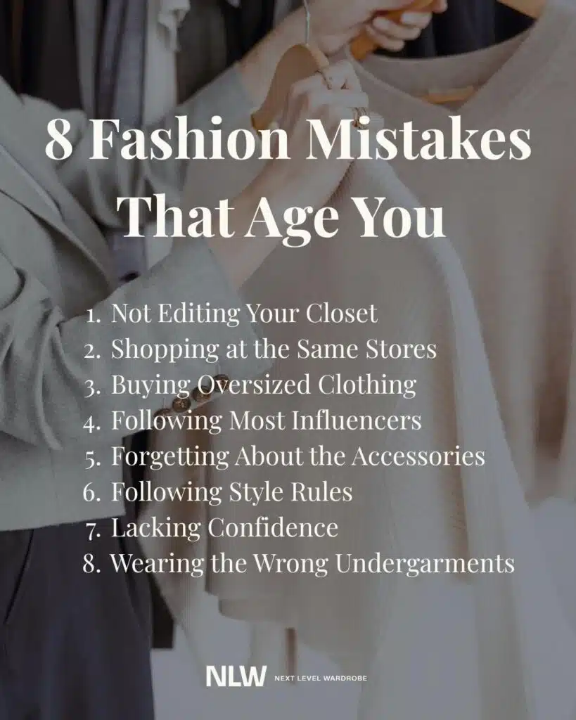 Infographic showing common fashion and styling mistakes women should avoid