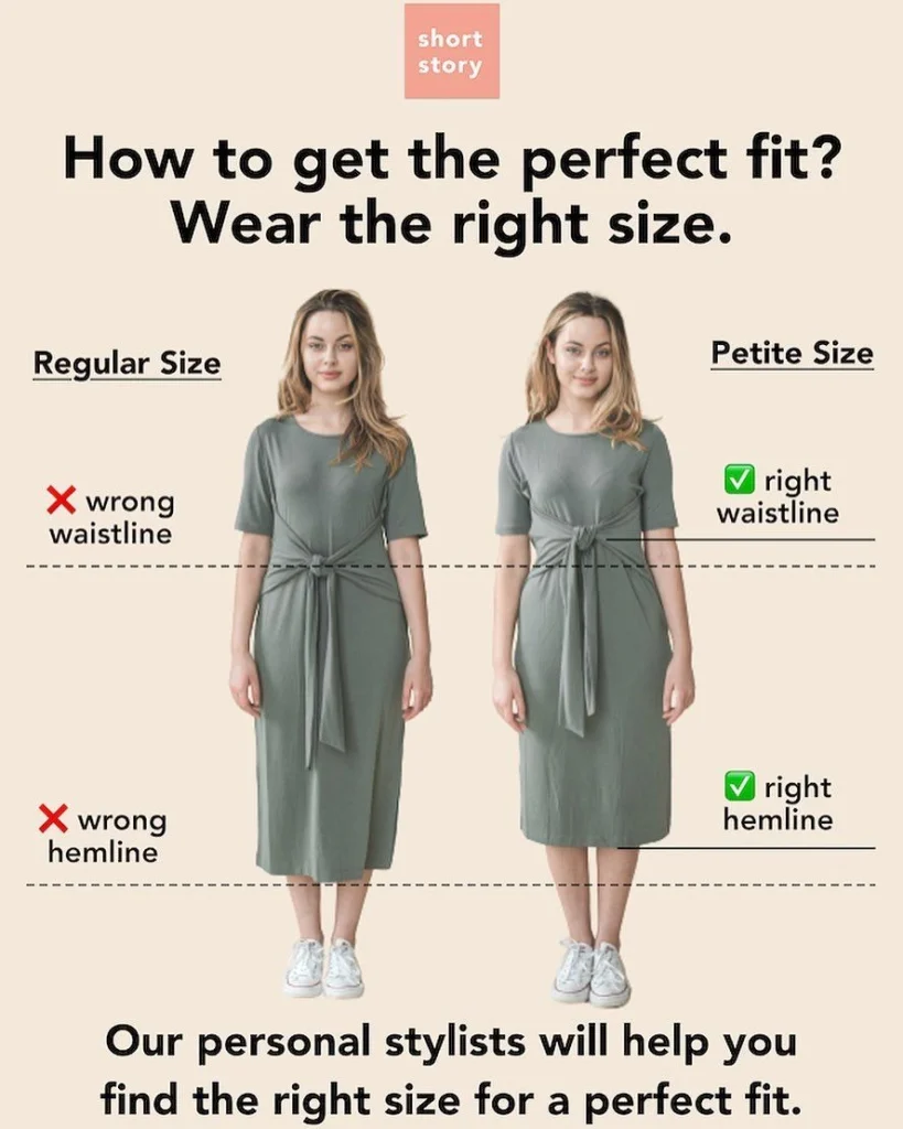 Petite picks dress and denim length chart highlighting ideal inseams and hemlines