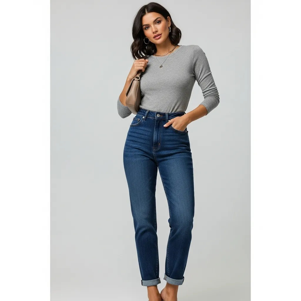 High-waisted-straight-leg-jeans-flattering-a-pear-body-shape-woman