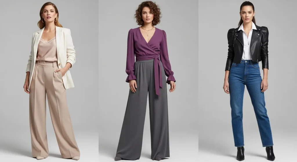 Pear-body-shape-outfit-aesthetics-showing-soft-classic-romantic-and-modern-chic-styling-balance