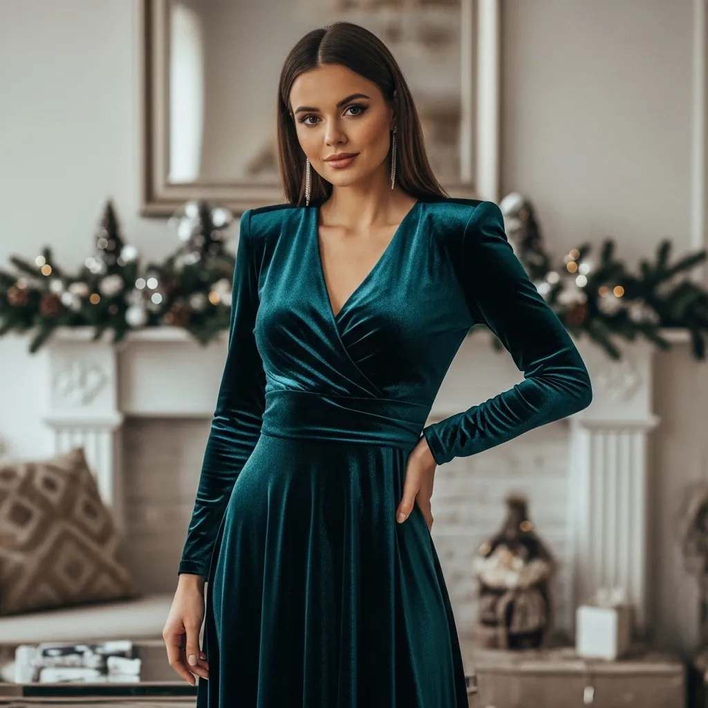 Velvet-winter-formal-dress-designed-to-flatter-a-pear-body-shape-for-Christmas-events