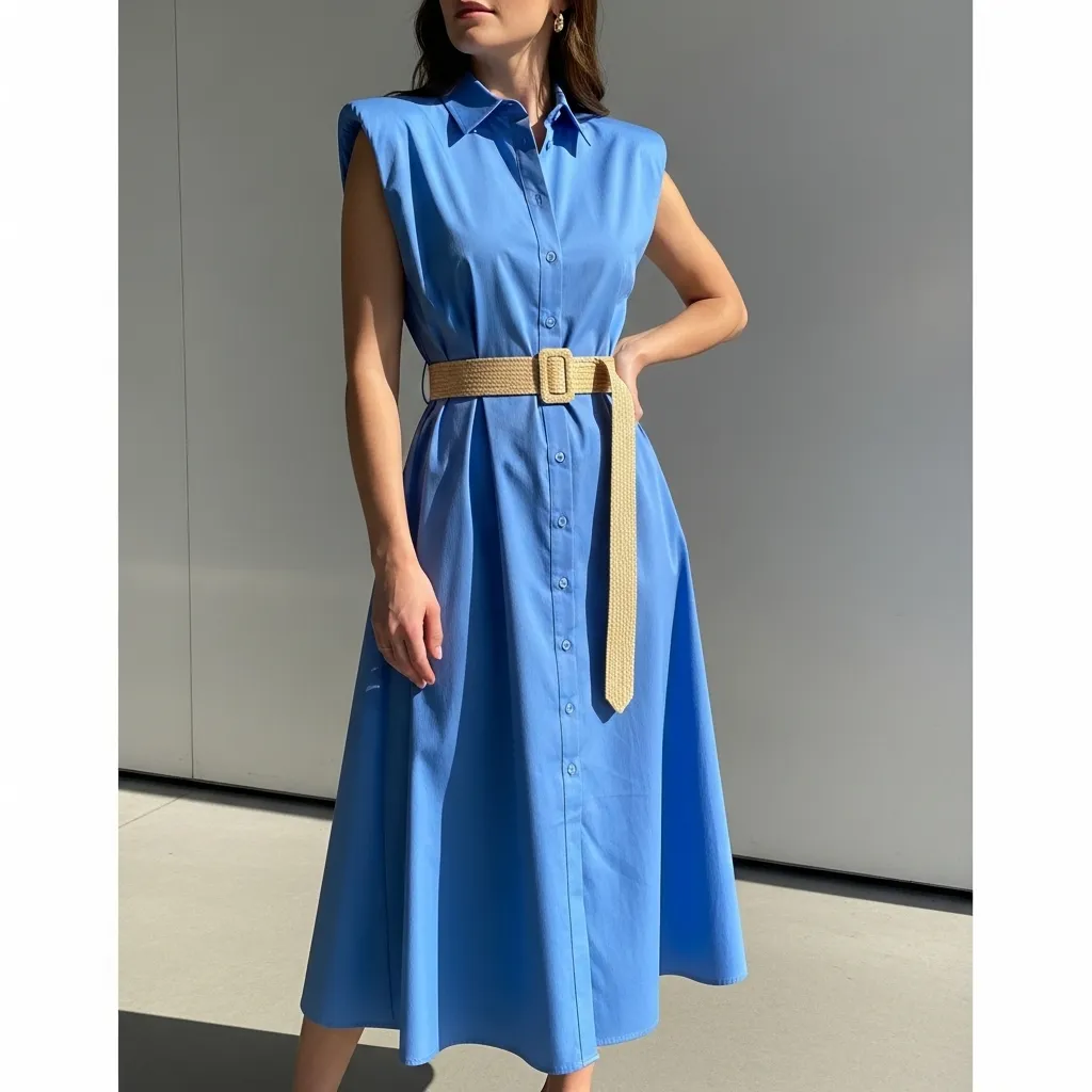 Best-dresses-for-pear-body-shape-styled-with-a-belted-shirt-dress
