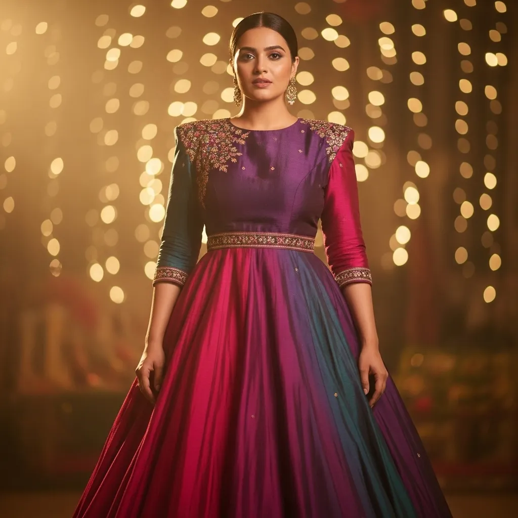 Desi-outfit-ideas-for-pear-body-shape-styled-in-a-vibrant-balanced-traditional look