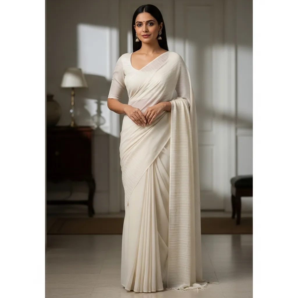Desi-outfit-ideas-for-pear-body-shape-styled-with-balanced-saree-draping