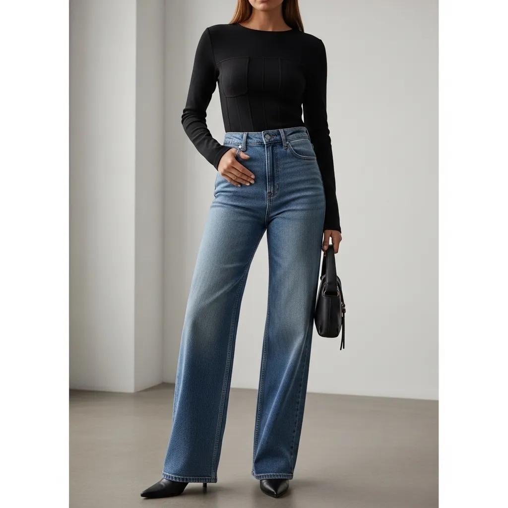 Jeans-outfits-for-pear-body-shape-featuring-wide-leg-denim-styling