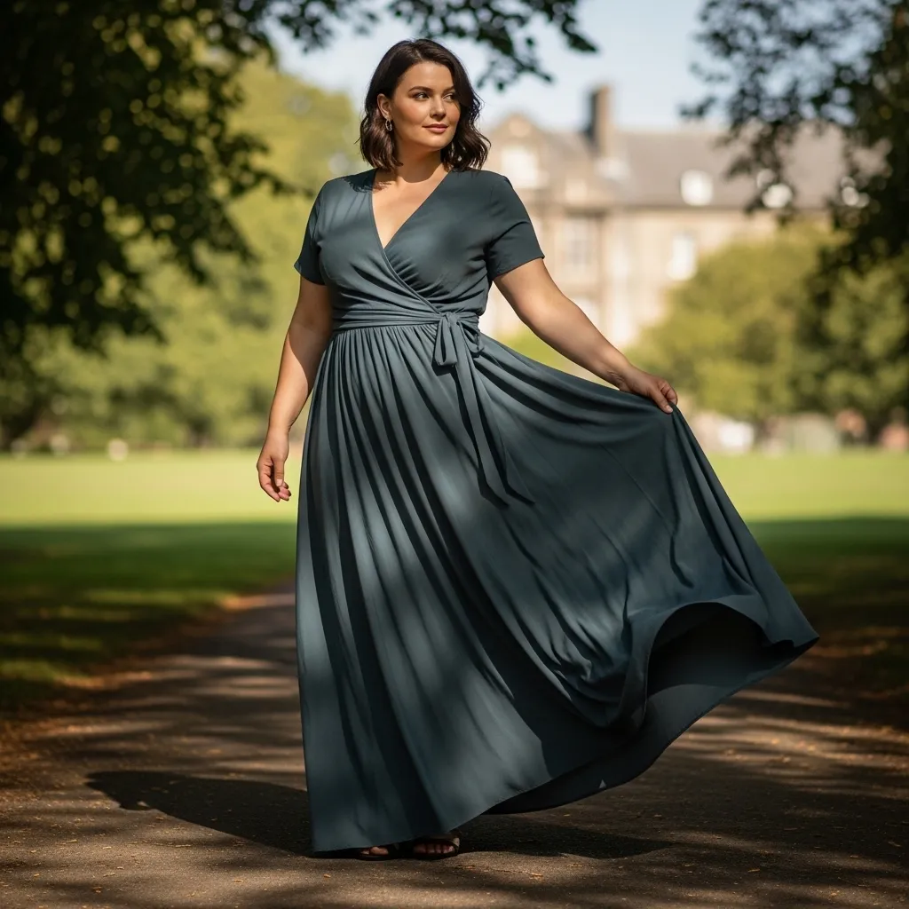Plus-size-outfit-ideas-for-pear-body-shape-with-flattering-wrap-and-fit-and-flare-dresses