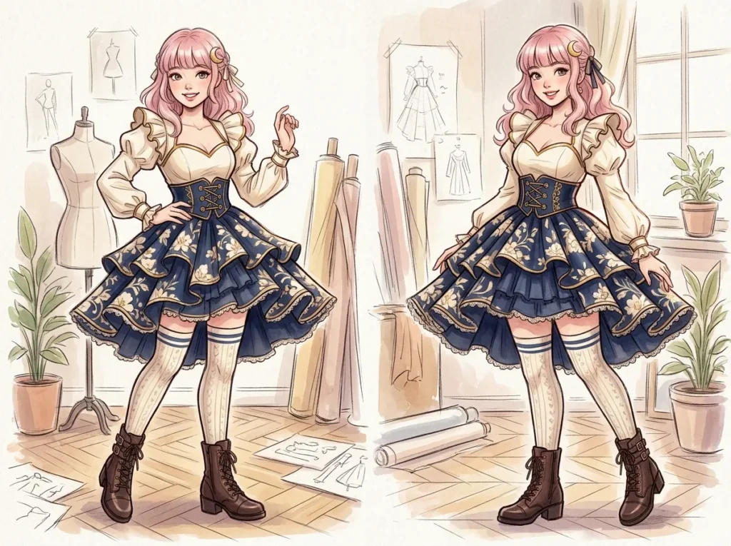 Pear Body Shape Aesthetic Outfits in anime inspired style with defined waist and balanced proportions