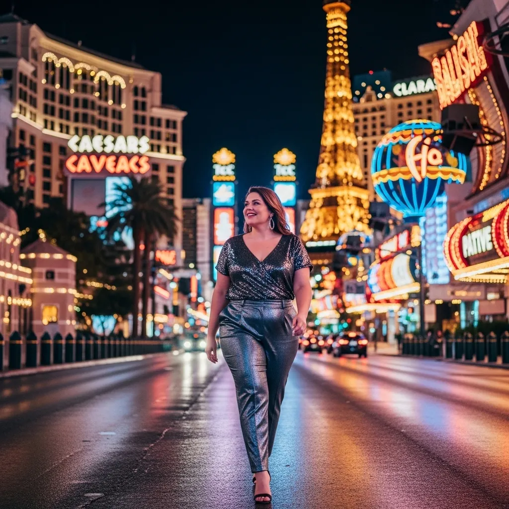 plus size outfit ideas for Las Vegas with stylish night look