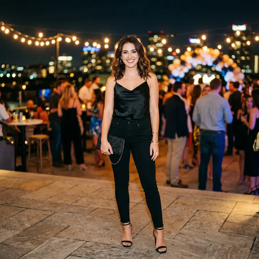 Birthday outfit with jeans and satin top styled for night out