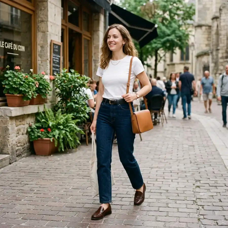 Casual outfit with blazer jeans and sneakers