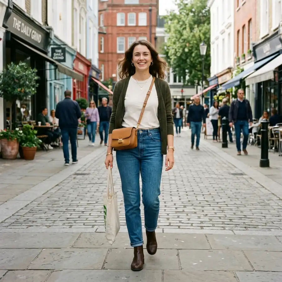 Casual outfit for women with jeans top and stylish shoes