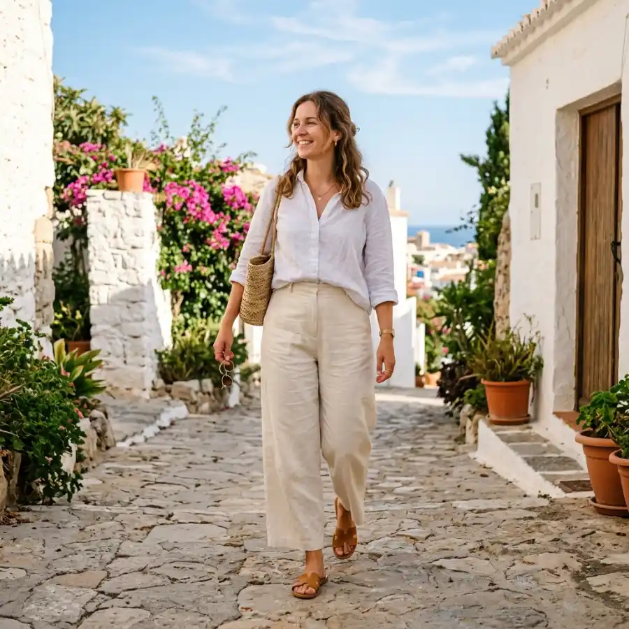 Casual summer outfit with linen trousers and breezy top