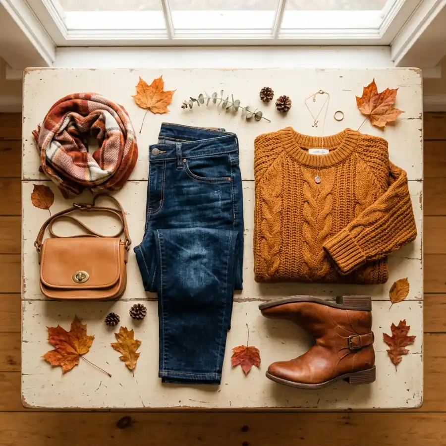 fall outfit formula with jeans sweater and ankle boots