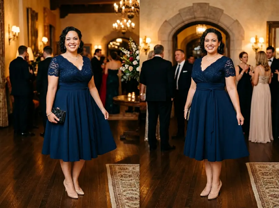 Fit and flare dress for plus size pear body shape