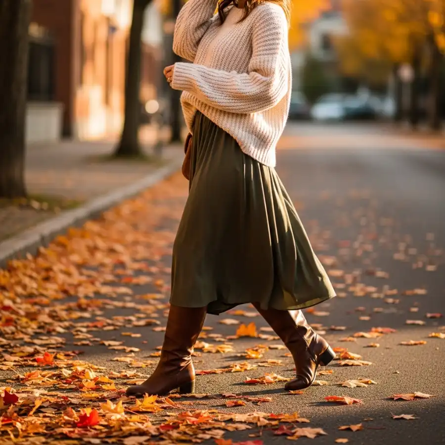 knee high boots fall outfit women 2026 styling
