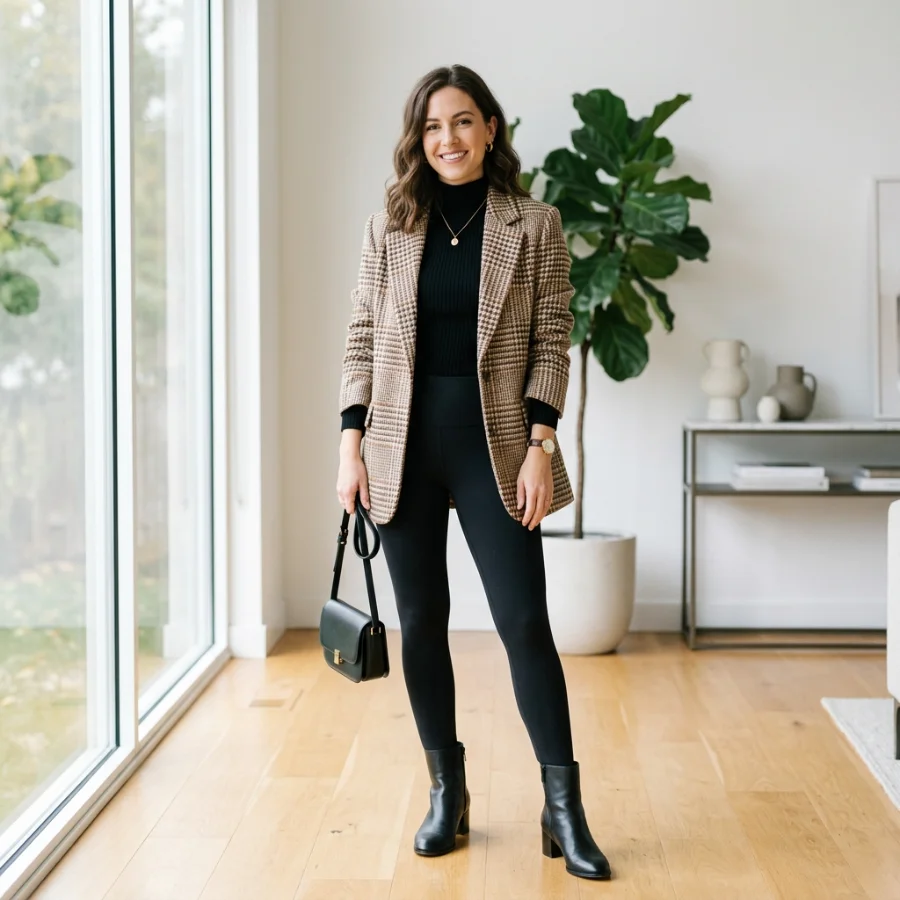 Black leggings outfit with longline cardigan and fitted top