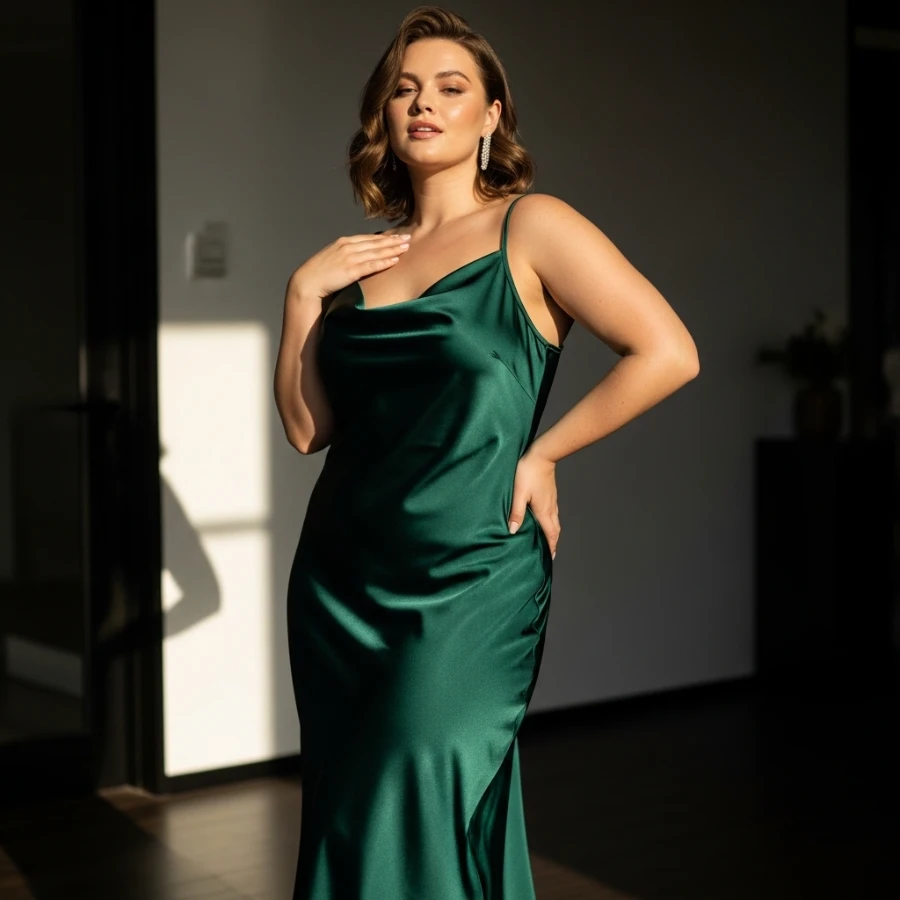 plus size satin slip dress night outfit elegant look