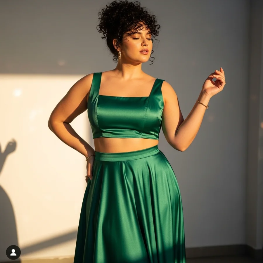 plus size crop top midi skirt set night outfit