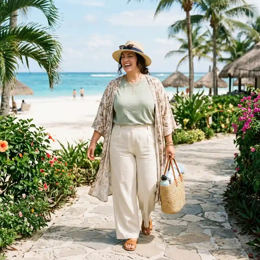 Plus size vacation outfit ideas with comfortable and stylish travel look