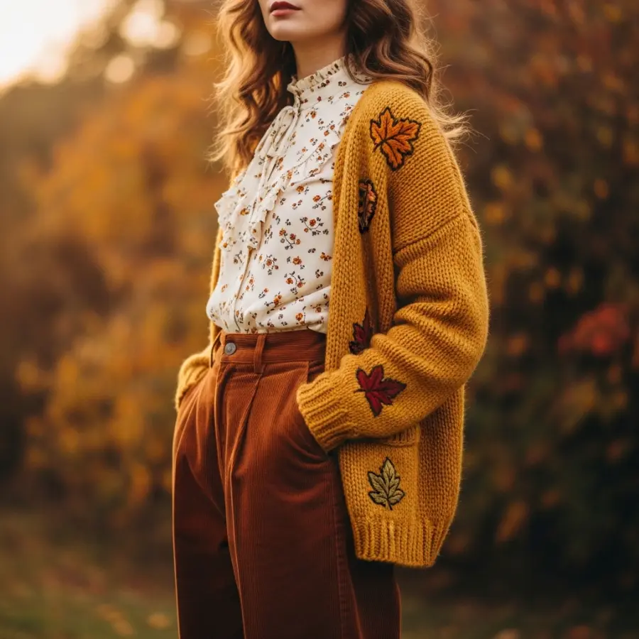 vintage inspired fall outfit corduroy trousers women