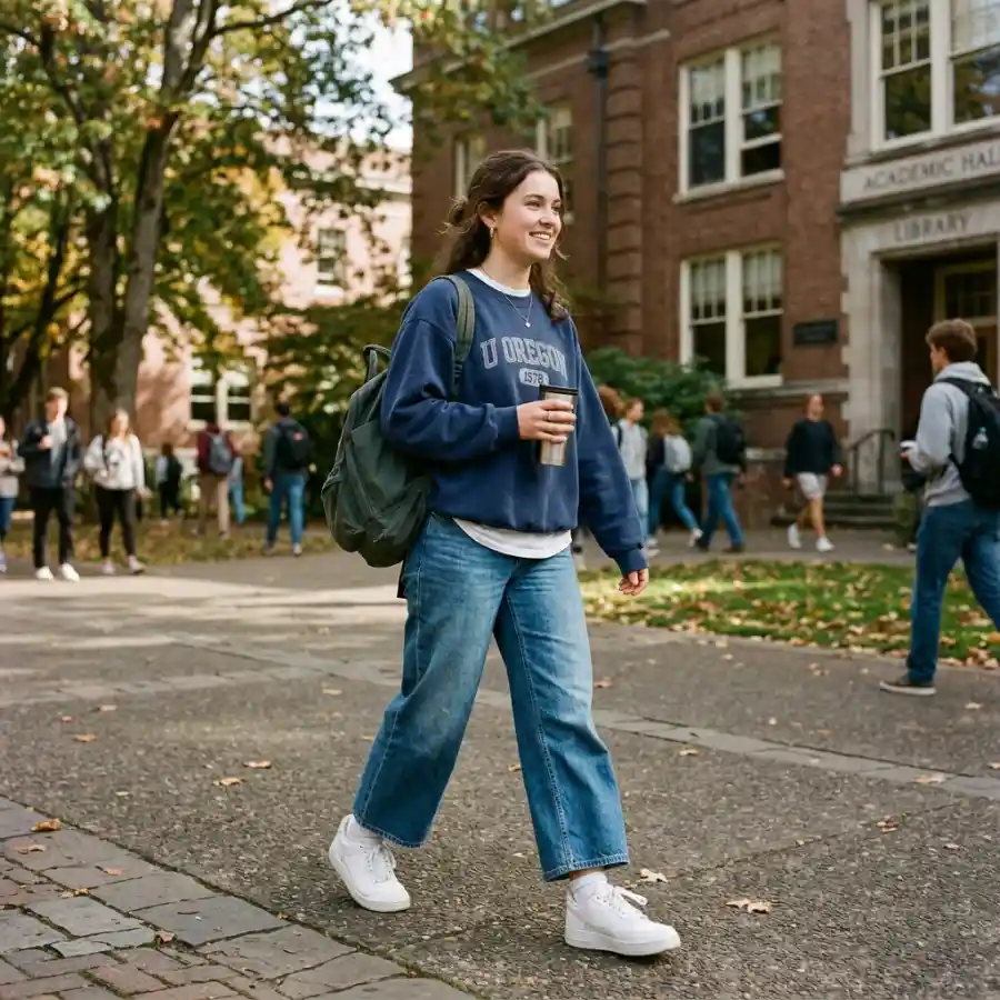 Cute school outfit with wide leg jeans and oversized sweatshirt