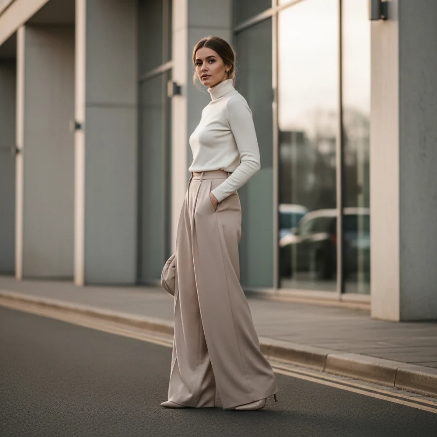 wide leg trousers fall outfit 2026 women styling