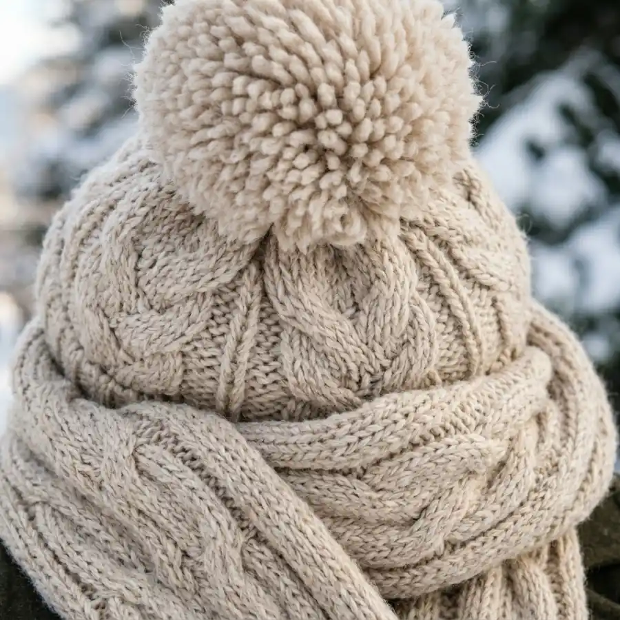 Cute winter accessories with beanie and scarf